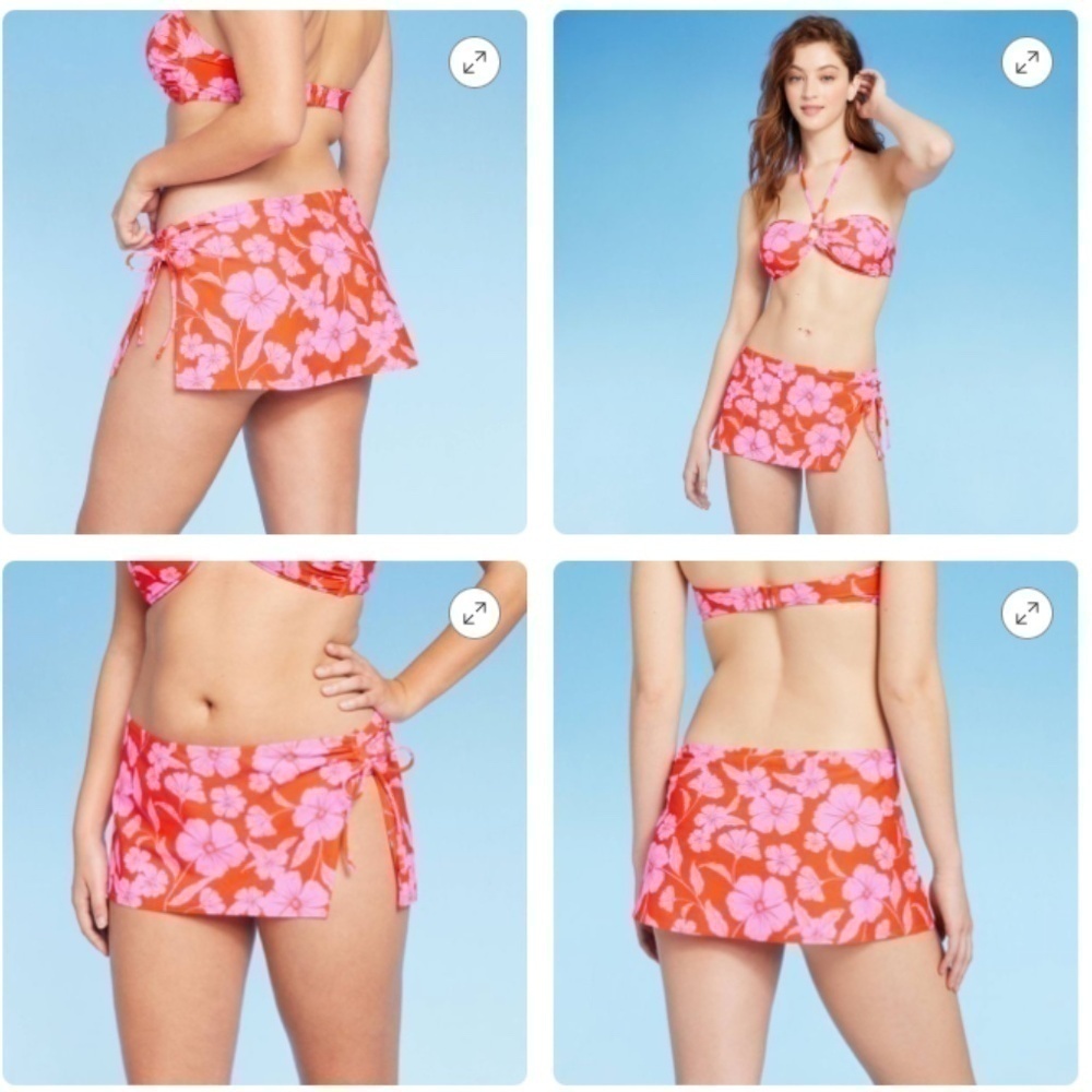 NWT Women's Cinch Side Skirt Cover Up - Wild Fable™ Orange/Pink Tropical Print - Picture 7 of 7
